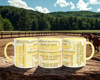 Horse Lover Gift Mug – Yellow Equestrian Coffee Cup, Born to Ride Ceramic Mug, Gift for Rider or Horse Owner 11oz/15oz