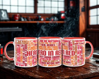 Custom Firefighter Word Cloud Mug – Hero in Red Gift