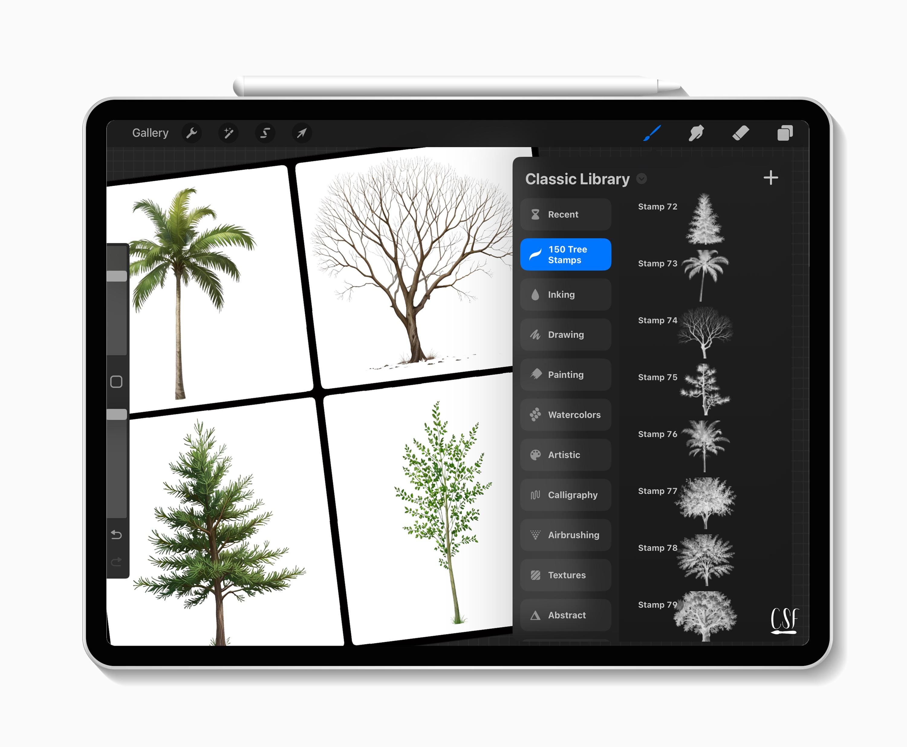 150 Procreate Tree Stamps for Digital Art, Forest Illustration ...