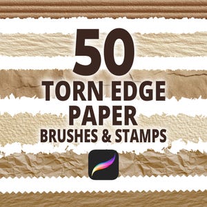 50 Procreate Torn Edge Paper Brushes and Stamps for Scrapbooking, Collage, Digital Art, Craft Design and Realistic Paper Effects