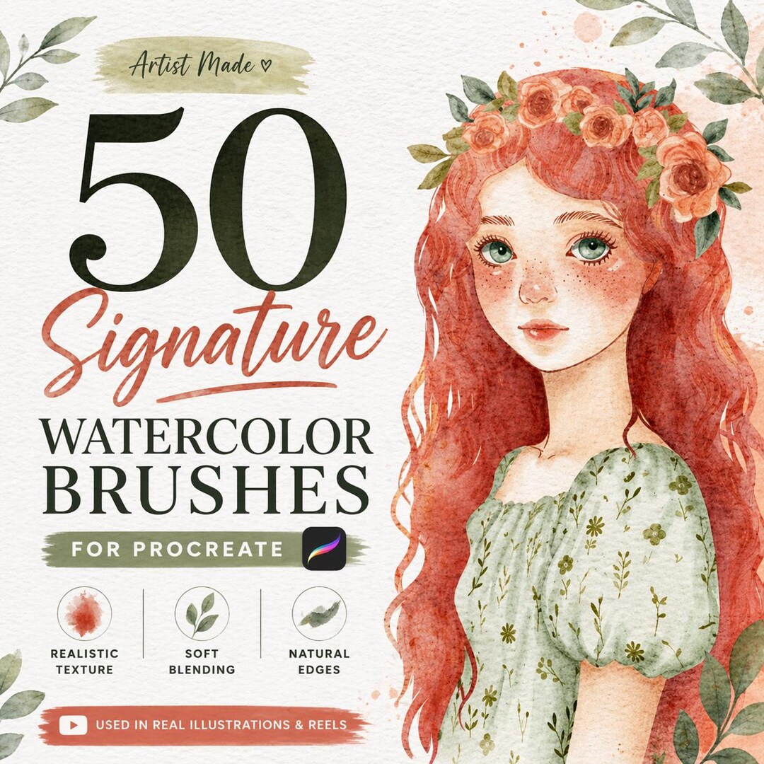 50 Watercolor Procreate Brush Painting Set, Procreate Paint Kit ...