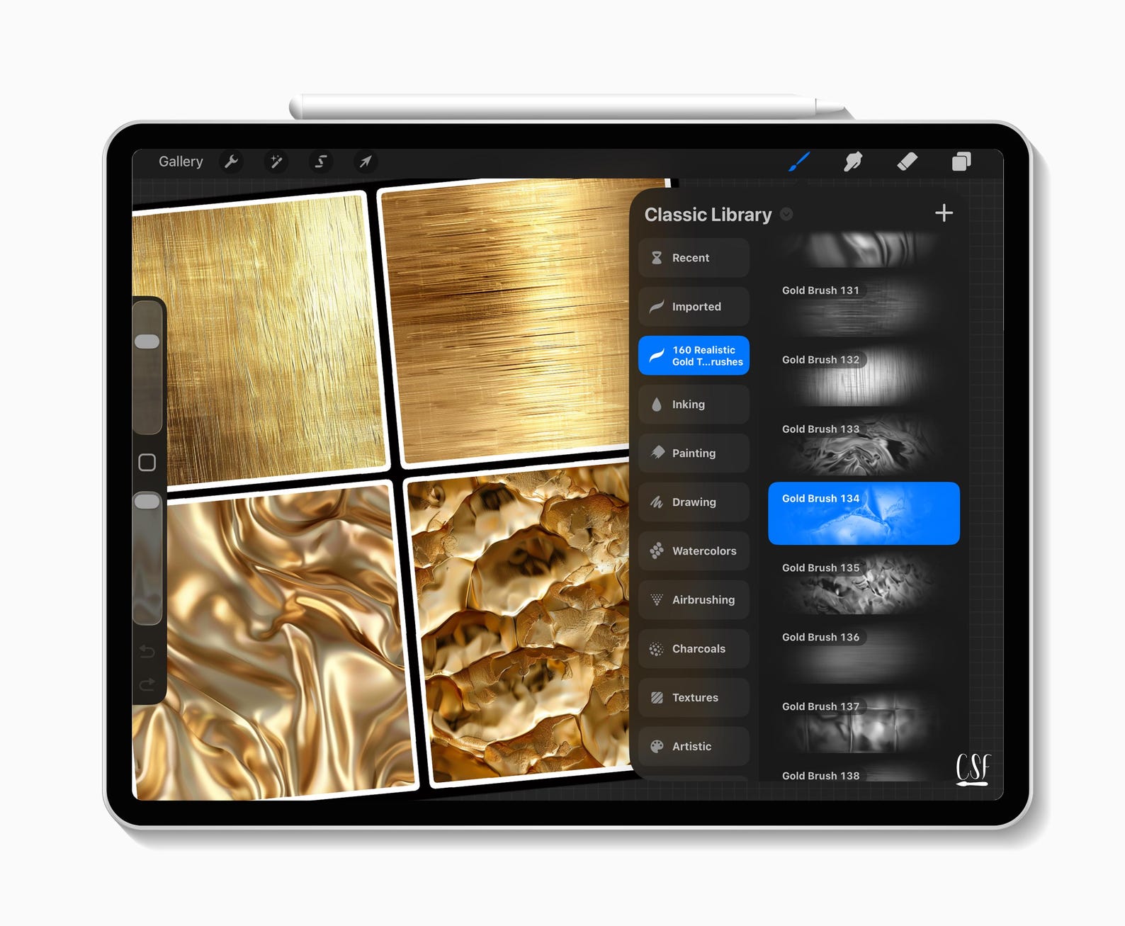 160 Procreate Realistic Gold Texture Brushes for Shiny Metallic Effects ...