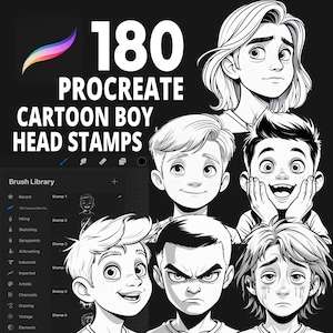 180 Procreate Cartoon Boy Head Stamps, znaczki męskie Head, Cartoon Boy Head, Procreate Character Design, Cute Illustration