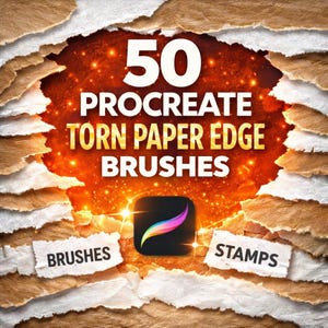 スクラップブッキング、コラージュ、デジタルアート、クラフトデザイン、リアルな紙効果のための Procreate 破れエッジ紙ブラシとスタンプ 50 種類