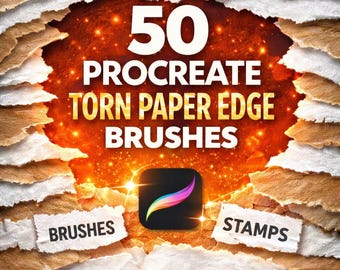 50 pinceaux et tampons en papier Procreate Edge pour le scrapbooking, le collage, l'art numérique, la création artisanale et des effets papier réalistes