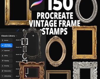 150 tampons pour cadre vintage Procreate, cadres or et argent antiques pour procréer, pinceaux bordure baroque, cadres ornés, pinceaux art victorien