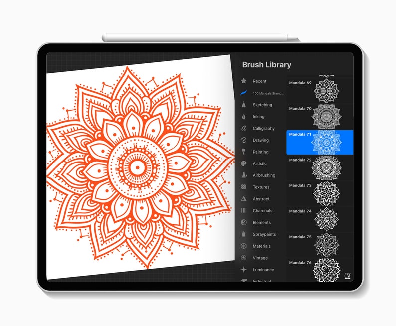 100 Procreate Mandala Stamp Brushes, Mandala Stamp Set, Mandala Brushes ...