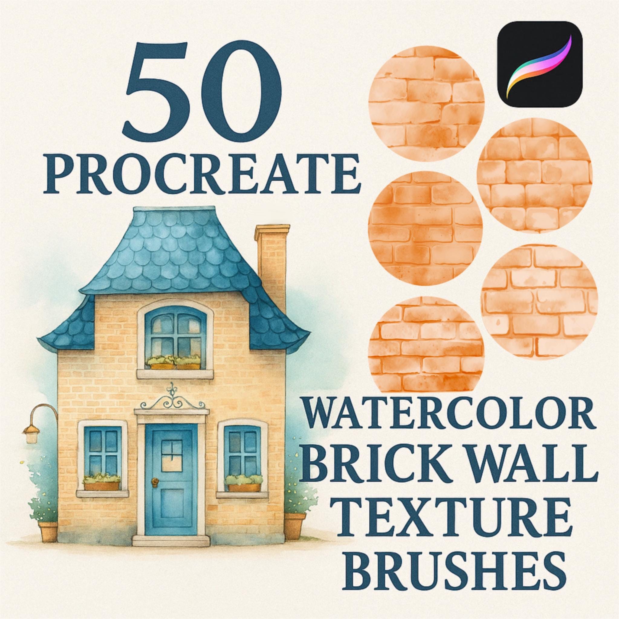 50 Watercolor Brick Wall Procreate Brushes – Realistic Brick Texture Brush Set for Architects & Artists