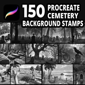 150 Procreate Cemetery Background Stamps for Horror, Gothic, Fantasy and Emotional Scene Illustration Projects, Halloween scene