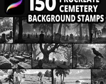 150 tampons de fond de cimetière Procreate pour des projets d'illustration de scènes d'horreur, gothiques, fantastiques et émotionnelles, scène d'Halloween