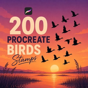 200 Procreate fågelstämpelset, fågelstämpelset, fågelpenslar, digitala fågelpenslar, fågelstämpel, Procreate fågelpenselset, Procreate fåglar