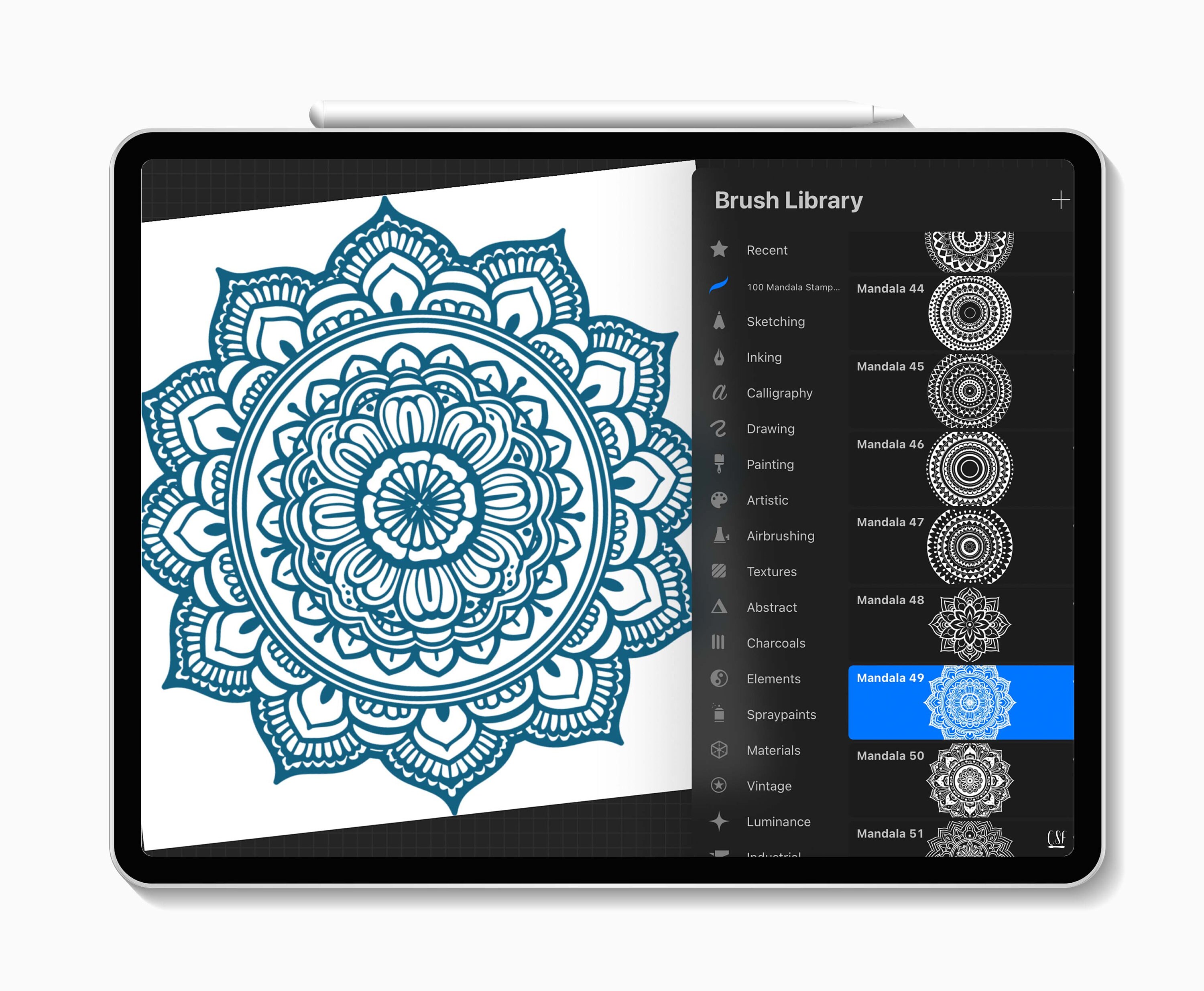 100 Procreate Mandala Stamp Brushes, Mandala Stamp Set, Mandala Brushes ...