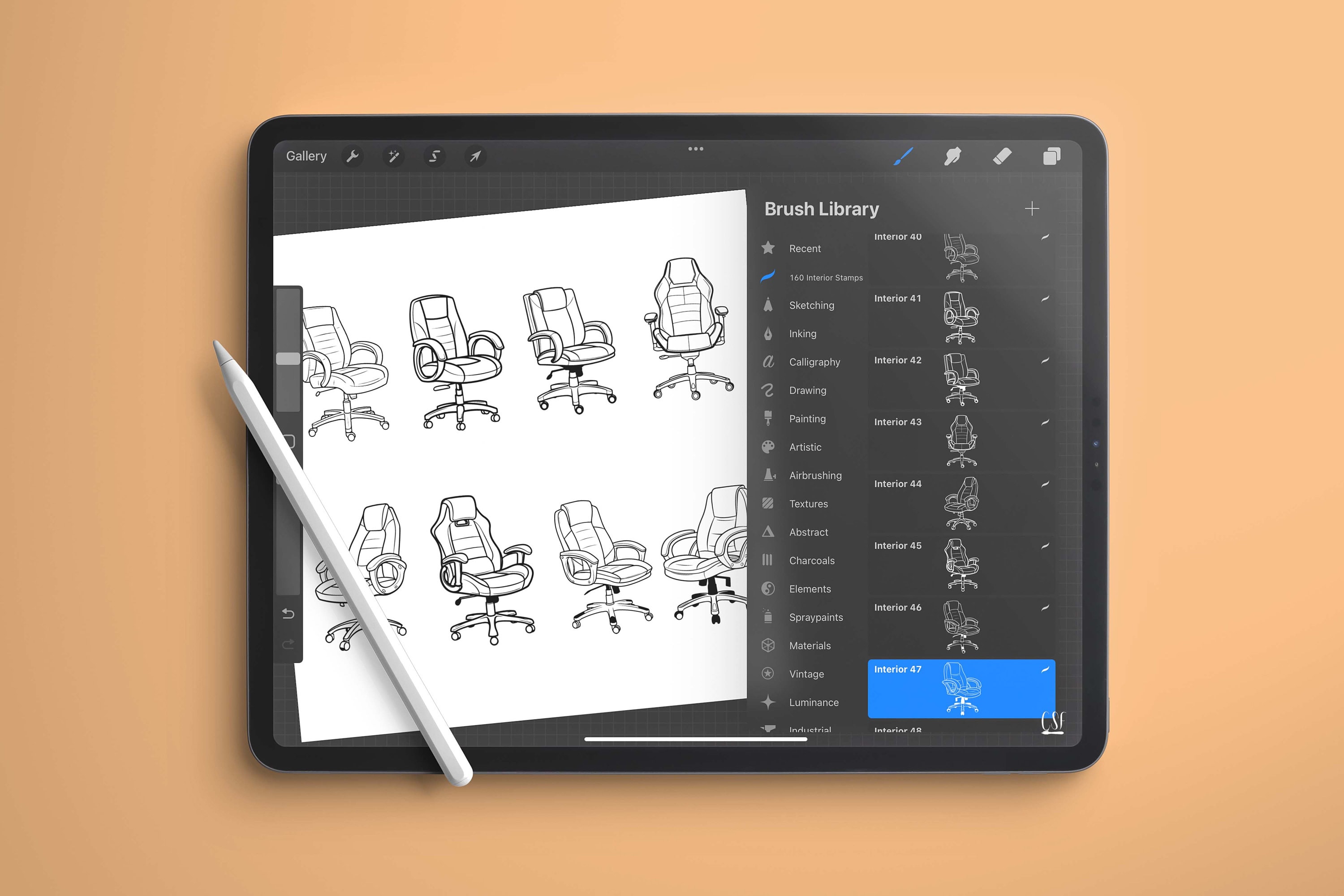 160 Procreate Interior Furniture Stamp Brushes, Procreate Interior ...