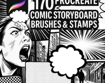 170 Procreate Comic Maker Stamp Brushes, Storyboard Template Builder, Speech Bubble Stamp, Procreate Comic Book Constuctor, Comic Pop Art