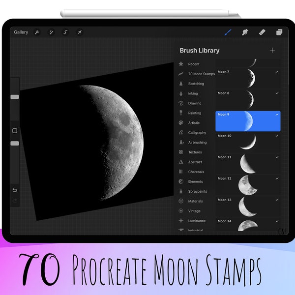 70 Procreate Moon Stamp Brushes, Moon Stamp Set, Moon Brush, Digital Moon Brushes, Moon Stamp,Celestial Stamps,Magic Stamps,Astronomy Stamps