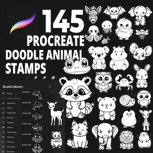 145 Procreate Doodle Animal Stamp Brushes, Animal Faces, Cute Animal Doodles, Whimsical Animals, Simple Animals, Fun Animals