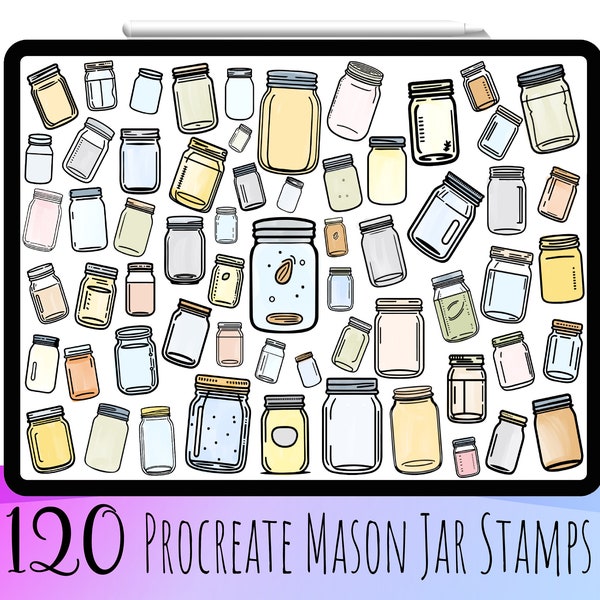 120 Procreate Mason Jar Stamp Brushes, Jar Stamp Set, Jar Brushes, Procreate Bottle, Jar Stamp set, Mason Jar Stamp, Jar Brush set