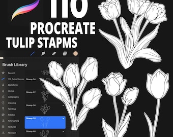 110 Procreate Tulip Stamp Brushes, Botanical Flower Brushes Procreate, Spring Tulip Stamps