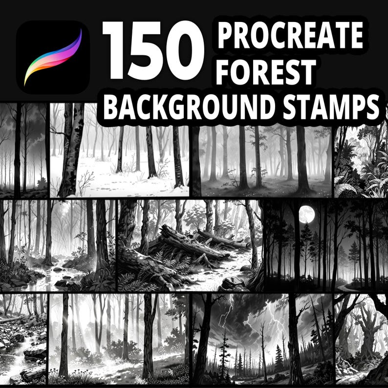 150 Procreate Forest Background Stamps for Woodland Landscapes, Fantasy ...