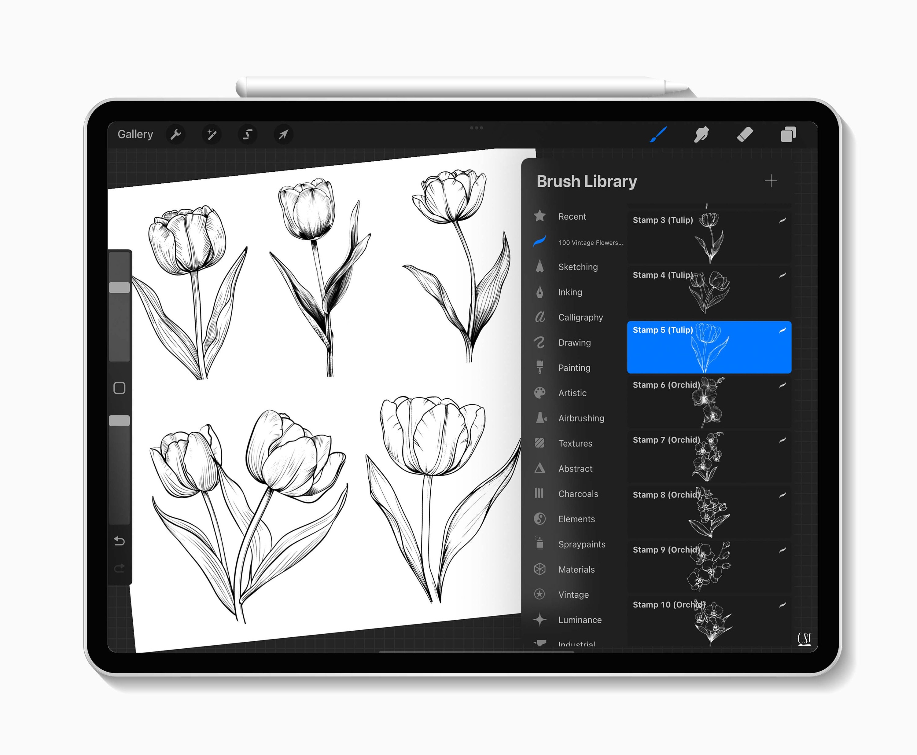 Realistic Vintage Floral Procreate Stamps, 100 Botanical Brushes for ...