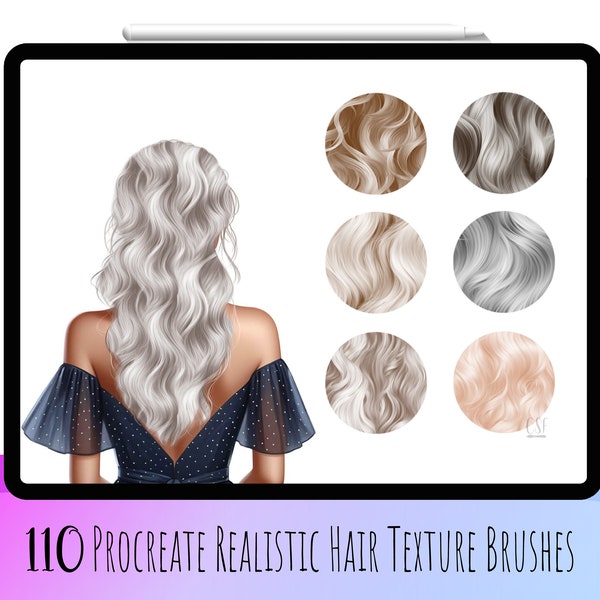 110 Realistic Hair Texture Procreate Brushes, Procreate Hair Brush, Procreate Curly Hair, Hair Procreate Brush, Procreate Wave Hair