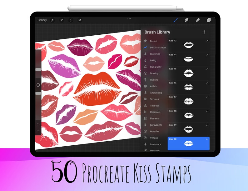 50 Procreate Kiss Stamp Kiss Stamp Set Procreate Kissing Etsy