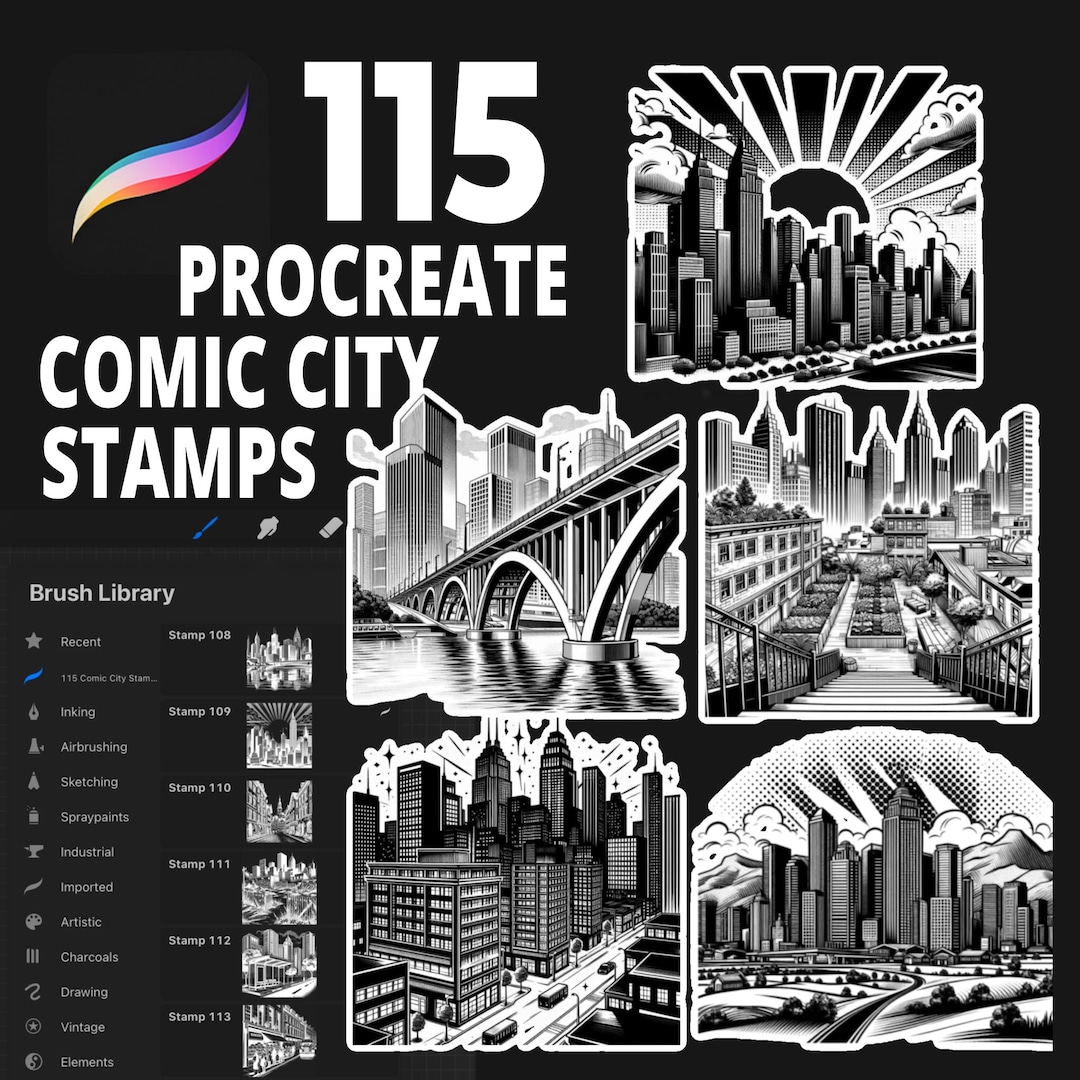 115 Procreate Comic City Stamps for Urban Superhero Scenes, Comic Book ...