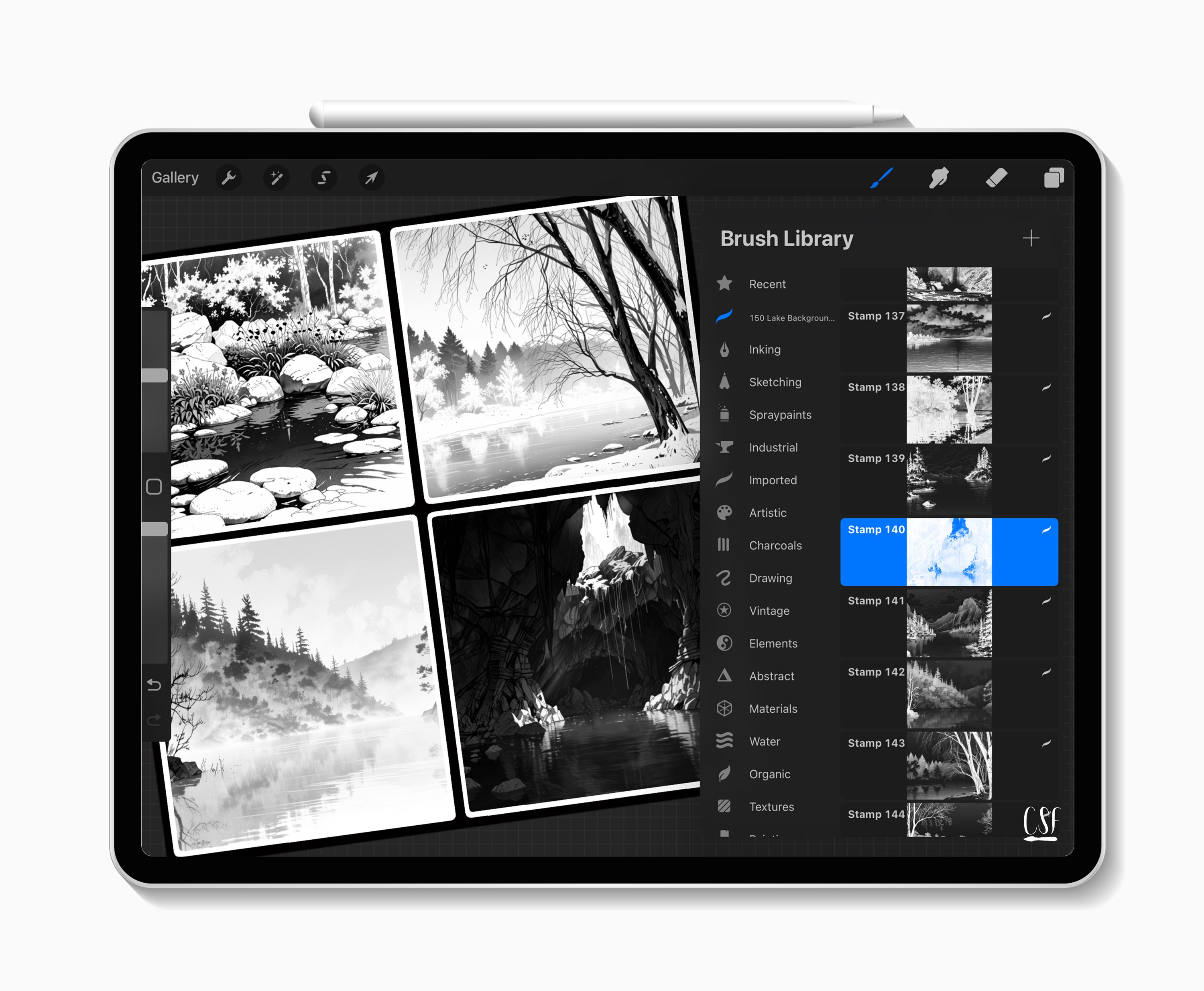 Procreate Computer Backgrounds 150 Procreate Lake Background Stamps, Fantasy Scenes, Mountain Lake ...