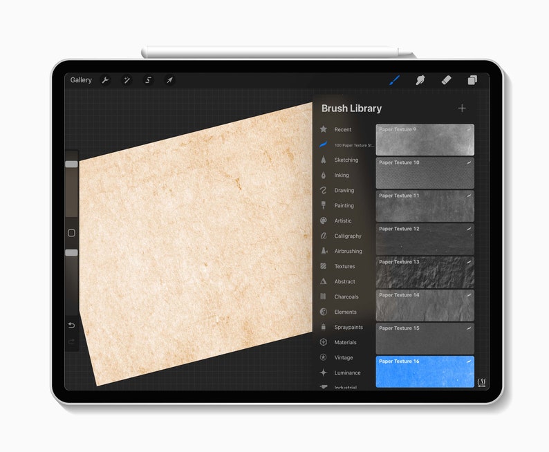 100 Procreate Paper Texture Stamp Brushes, Procreate Paper Canvases