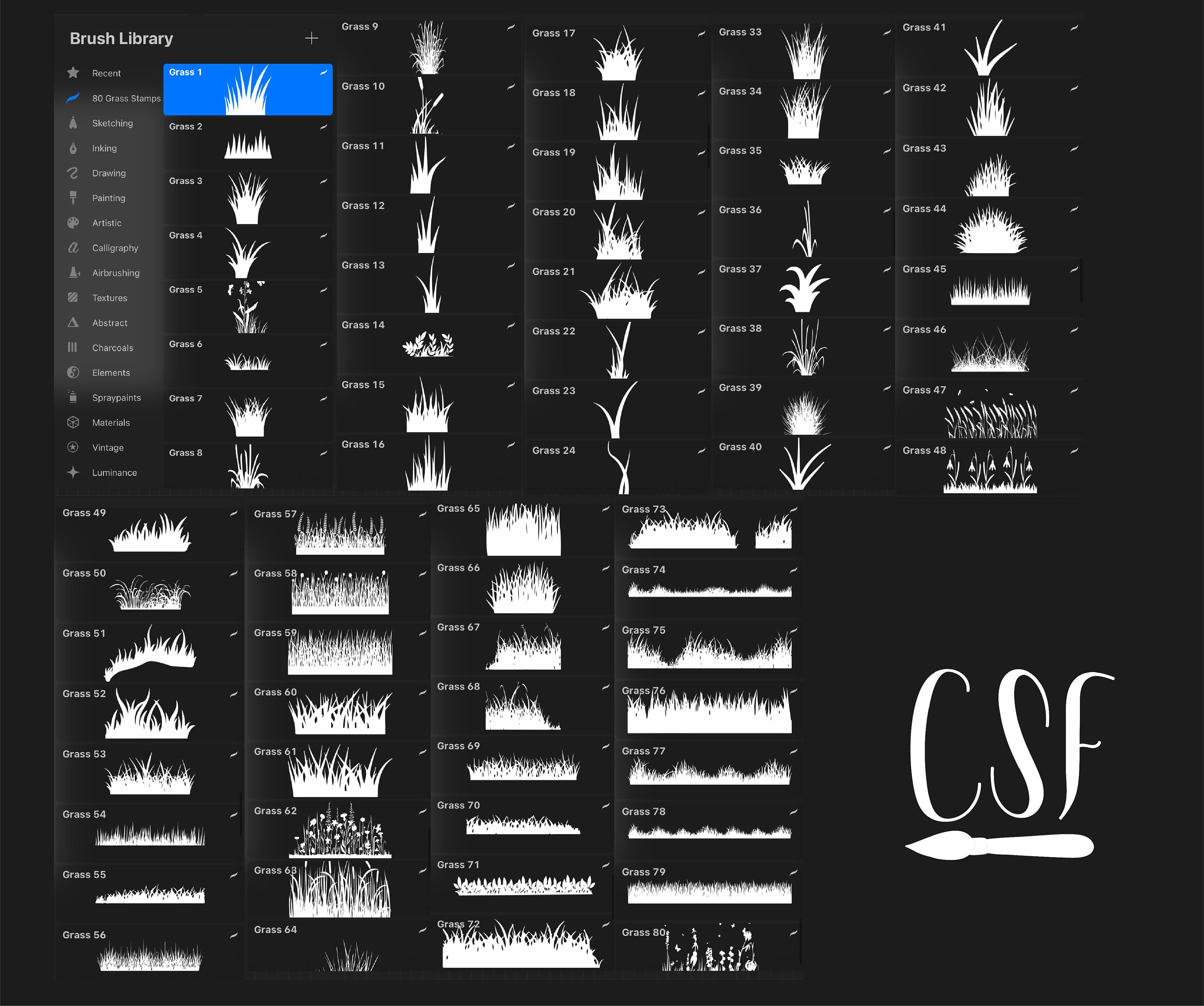 80 Procreate Grass Stamp Brushes Grass Stamp Set Grass Etsy