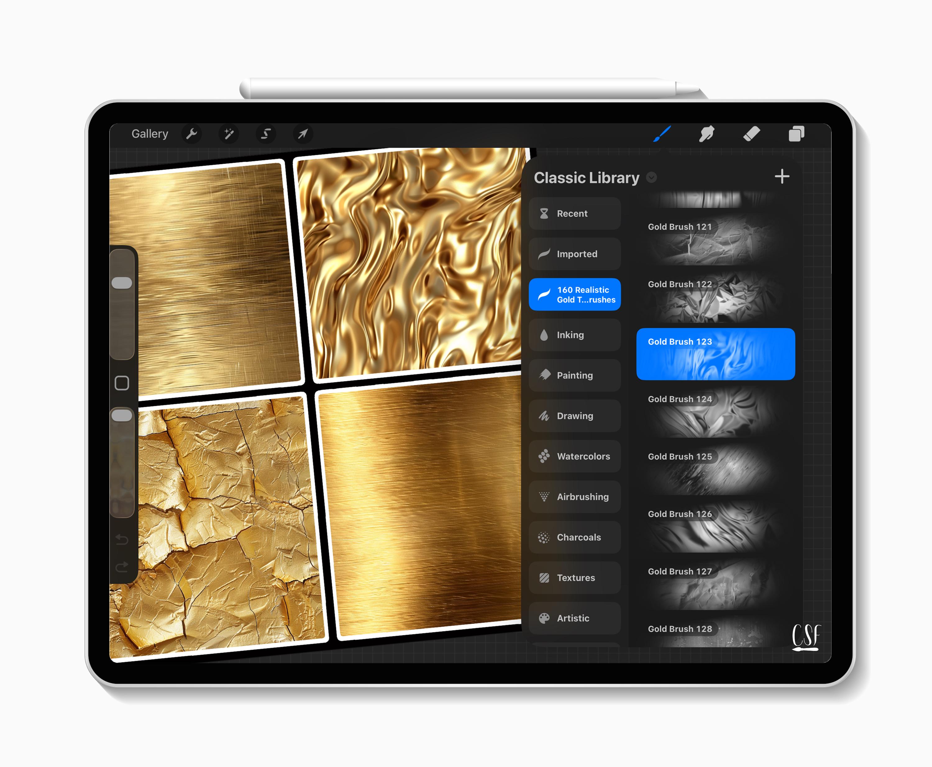 160 Procreate Realistic Gold Texture Brushes for Shiny Metallic Effects ...