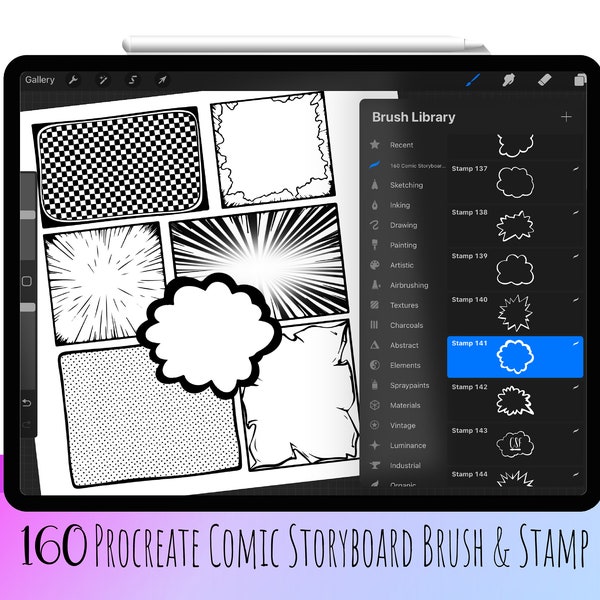 160 Procreate Comic Maker Stamp Brushes, Storyboard Template Builder, Speech Bubble Stamp, Procreate Comic Book Constuctor, Comic Pop Art