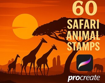 60 Procreate Safari Animal Stamp Brushes, Procreate Safari, Safari Animal Stamp Set, Safari Animal Brush, Safari Animal Stamp, Zoo Procreate