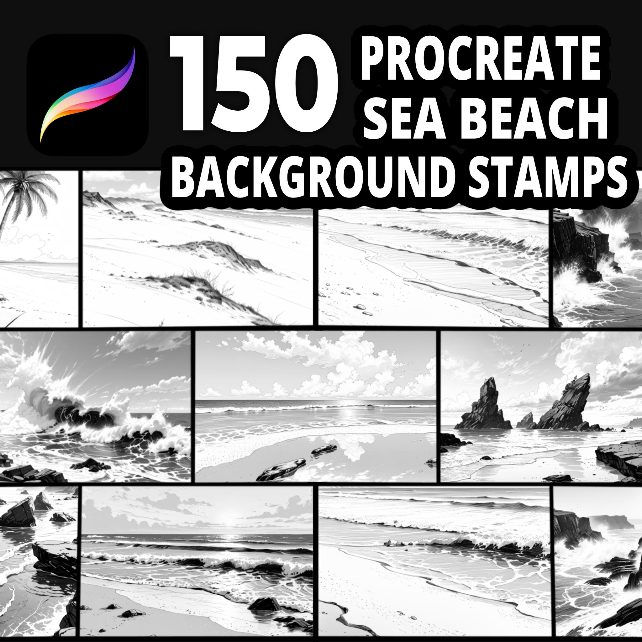 150 Procreate Sea Beach Background Stamps for Coastal Landscapes, Ocean Scene Art, Storybook Illustration and Comic Backgrounds