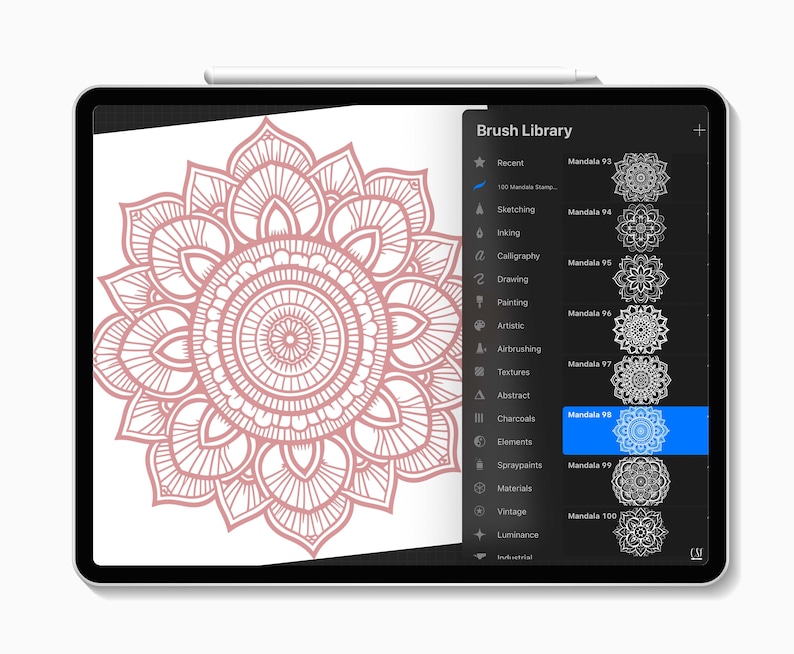 100 Procreate Mandala Stamp Brushes, Mandala Stamp Set, Mandala Brushes ...