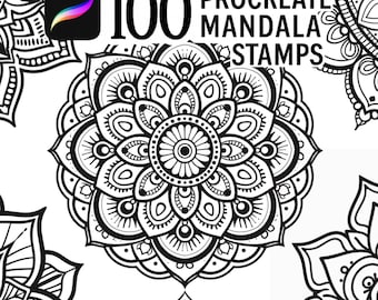 100 Procreate Mandala Stamp Brushes, Mandala Stamp Set, Mandala Brushes, Digital Mandala Brushes, Mandala Stamp, Procreate Tattoo Stamp