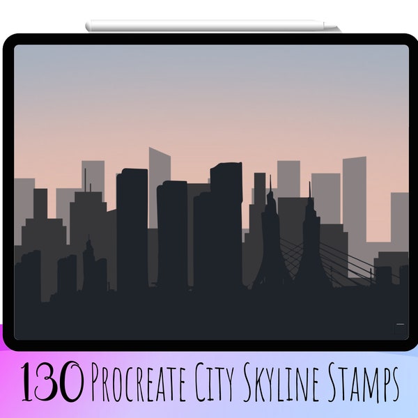 130 Procreate City Skyline Stamp Brushes, City Skyline, City Skyline Brush, Cityscapes Procreate, Skyscrape Procreate, Procreate Landscape