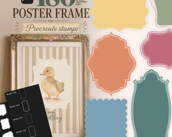 180 Poster Frame Stamps for Procreate, Decorative Label Brushes, Vintage Ornamental Borders
