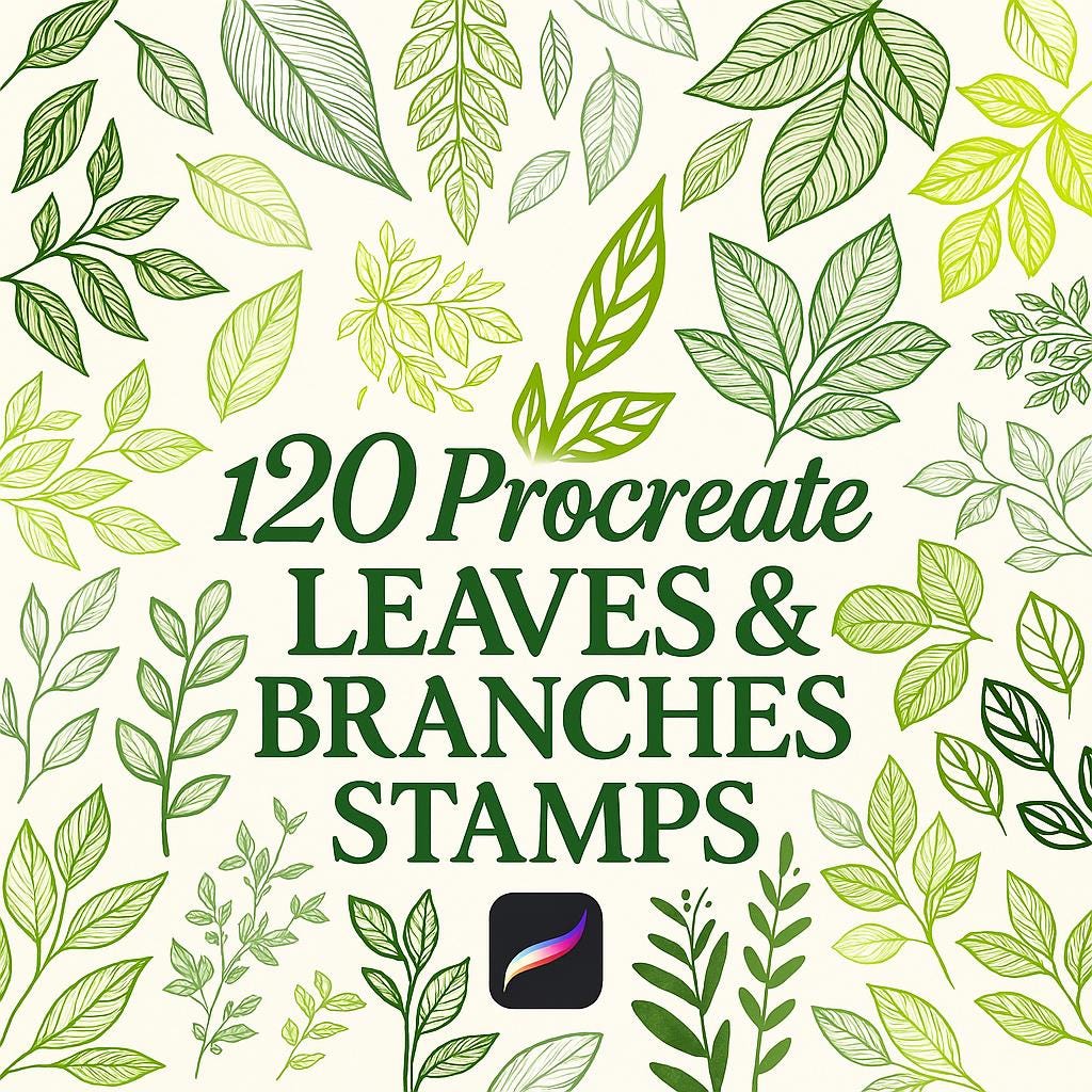 120 Procreate Blätter und Zweige Stempel, Blätter Stempel Set, Digitale Sterne Pinsel, Botanische Stempel