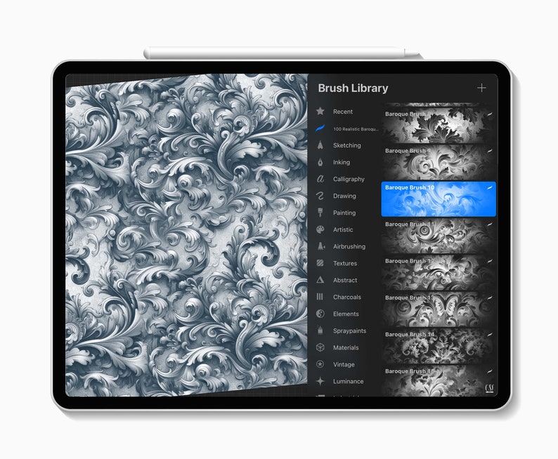 100 Realistic Baroque Procreate Brushes, Baroque Texture Brush ...