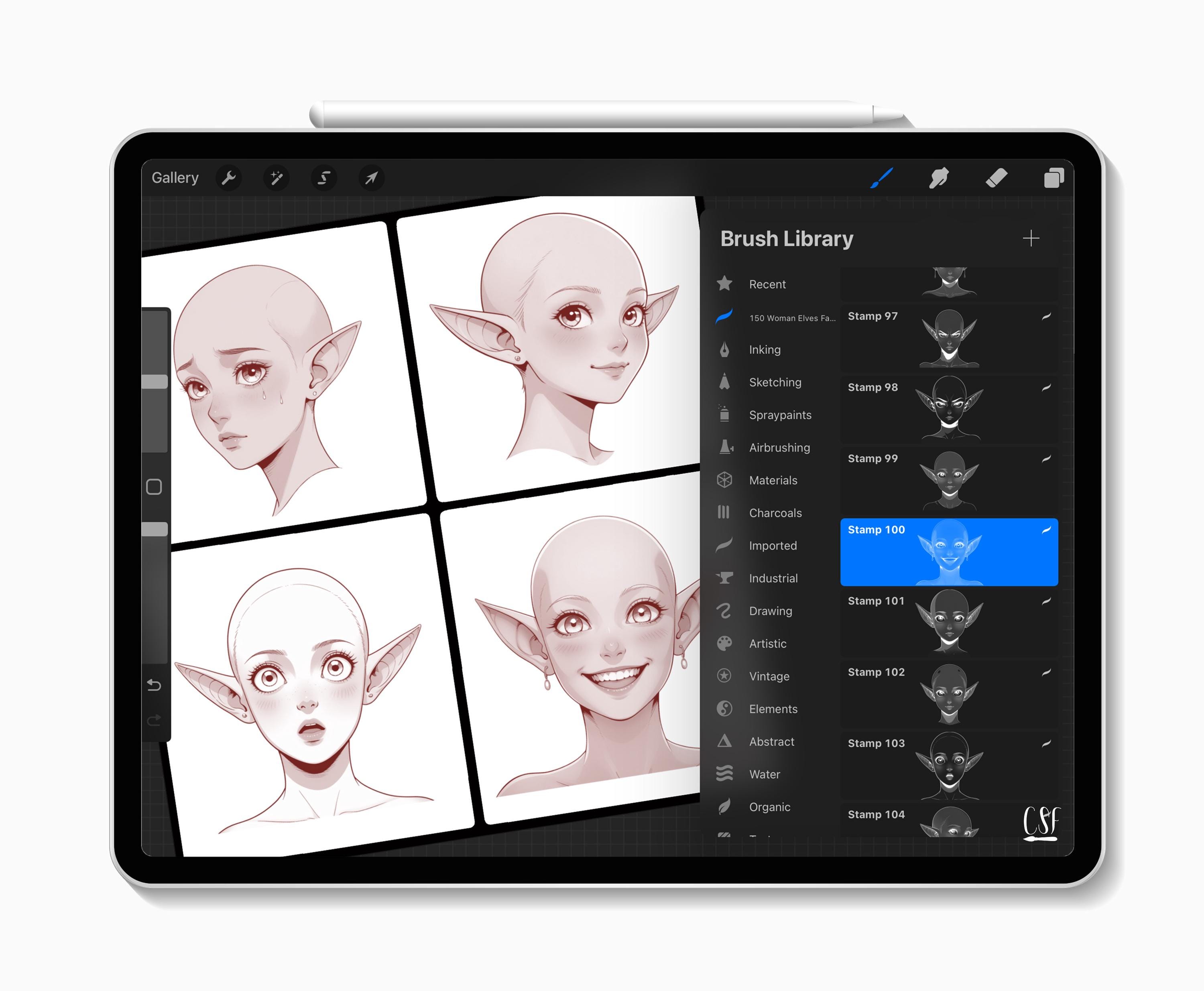 150 Procreate Elf Woman Face Stamps, Fantasy Female Elf Portrait ...