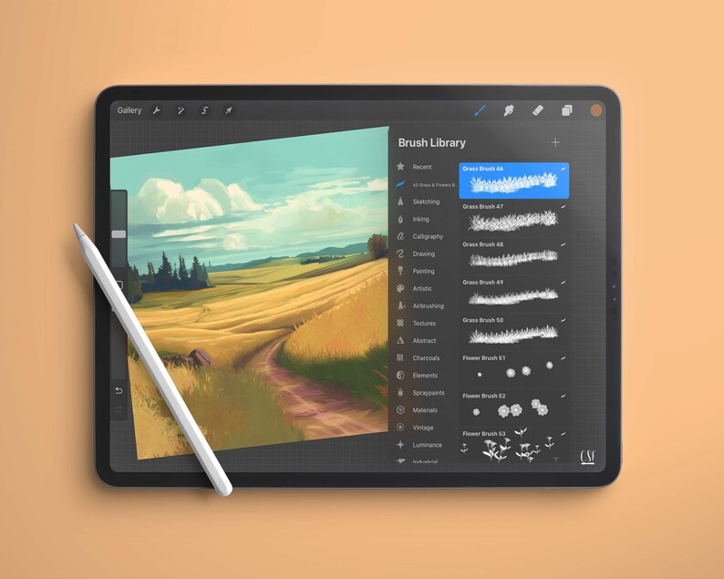 60 Grass Procreate Brushes, Flower Procreate, Digital Grass Brushes ...