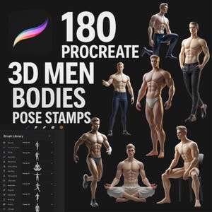 180 Procreate 3D Men&#39;s Bodies Pose Stamp Brushes, Man Figure Stamp, Full Body Pose, Procreate Fashion, Procreate Reference, Procreate Male
