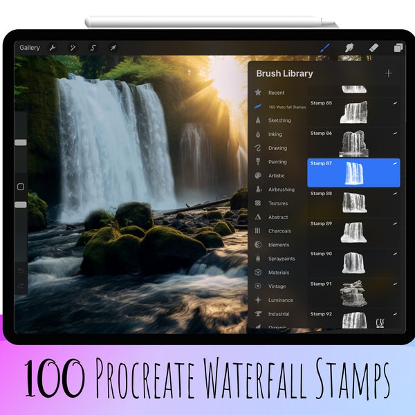 100 Procreate Waterfall Stamp Brushes, Waterfall Stamp Set, Waterfall Brushes,Digital Waterfall Brushes,Waterfall Stamp,Procreate Waterfall