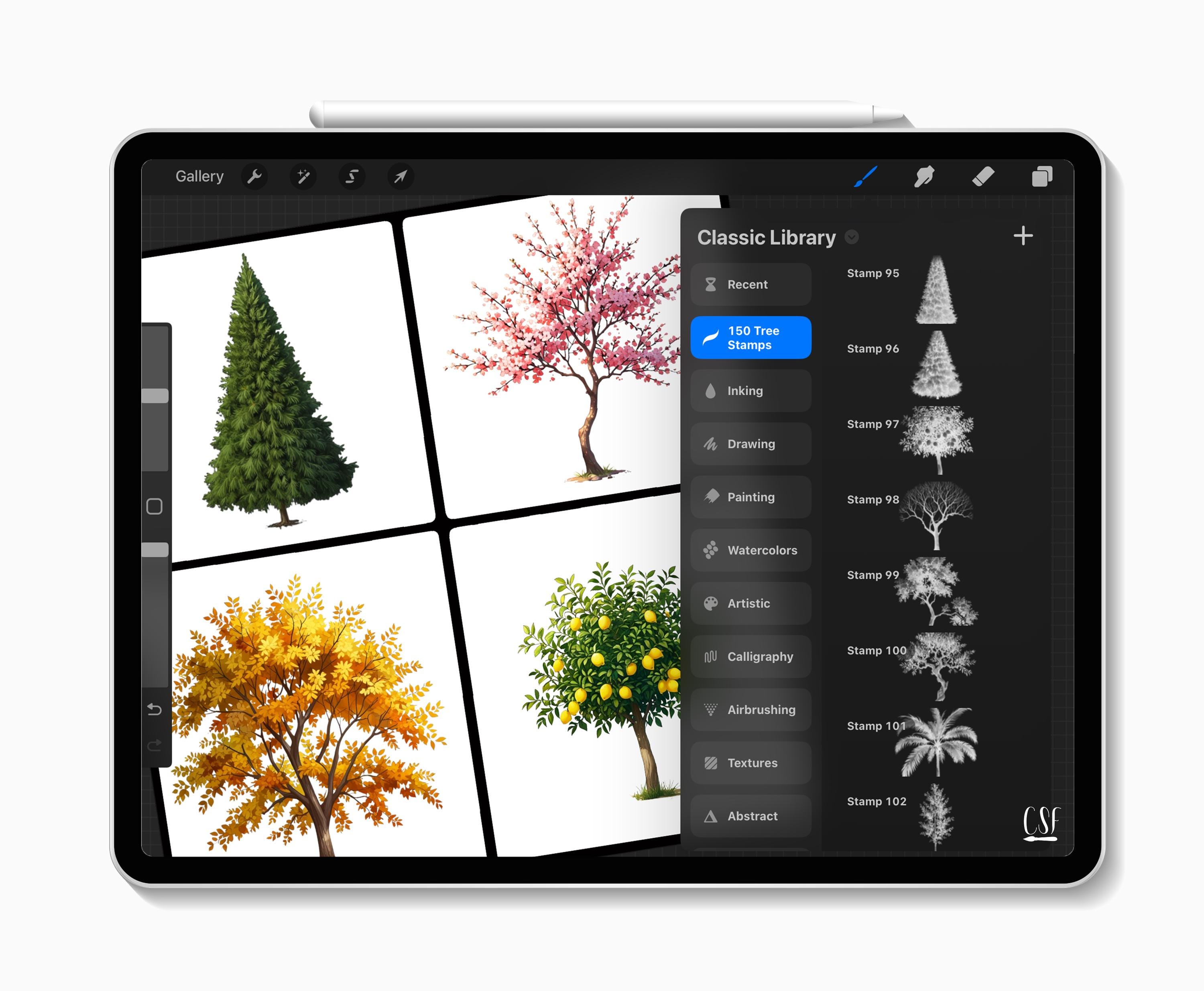 150 Procreate Tree Stamps for Digital Art, Forest Illustration ...