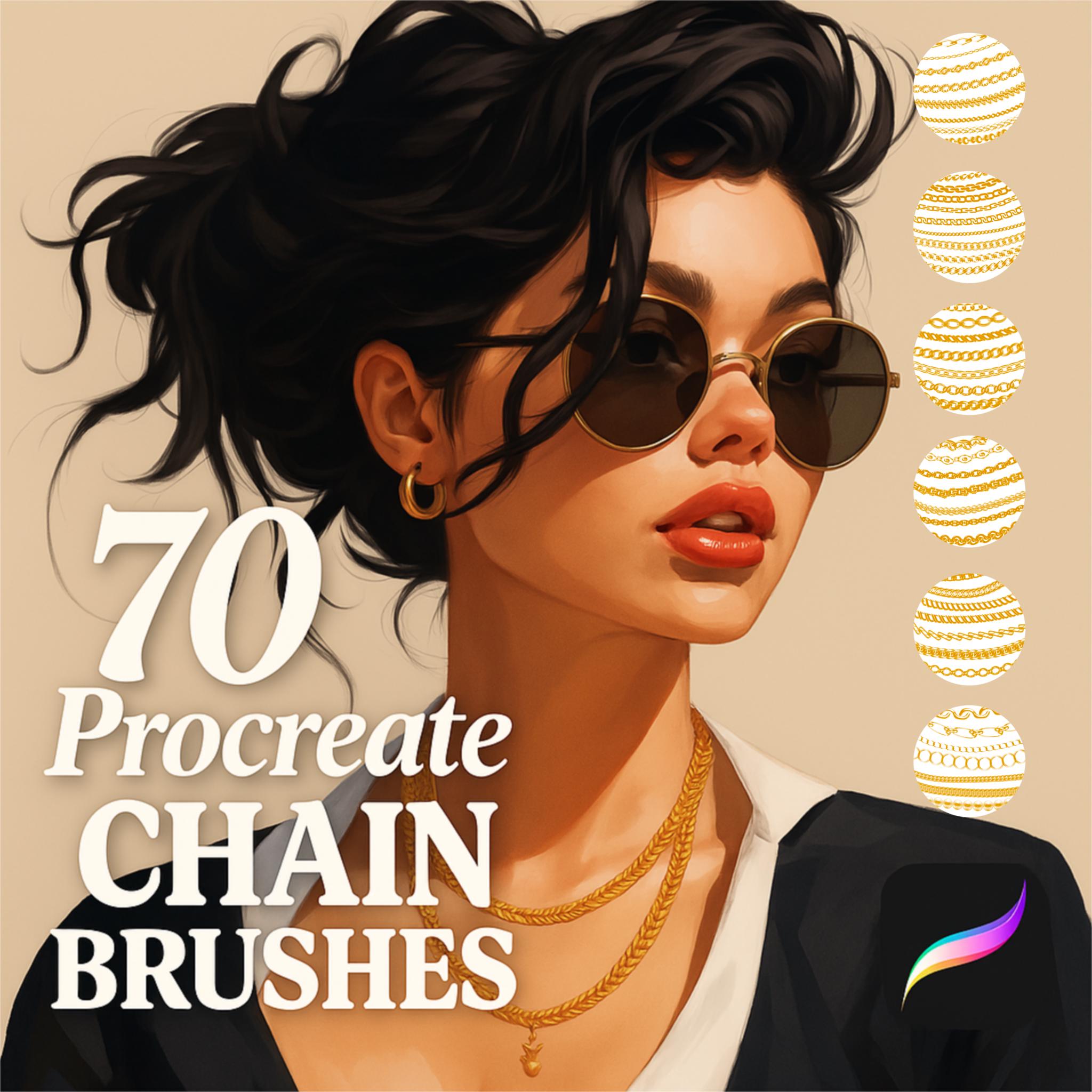 70 Realistic Procreate Chain Brushes – Jewelry, Pearl, and Industrial Chain Brushset