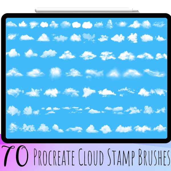 70 Procreate Cloud Stempel Pinsel, Cloud Stempel Set, Wolken Pinsel, digitale Wolken Pinsel, Wolken Stempel, Procreate Cloud Pinsel Set, Procreate Wolke