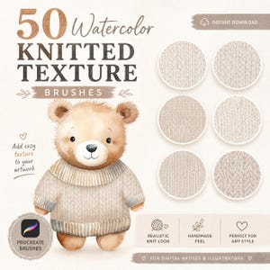 50 Watercolor Knitted Procreate Brushes, Knit Texture Procreate, Knitted Texture Brush, Procreate Clothes, Procreate Sweater
