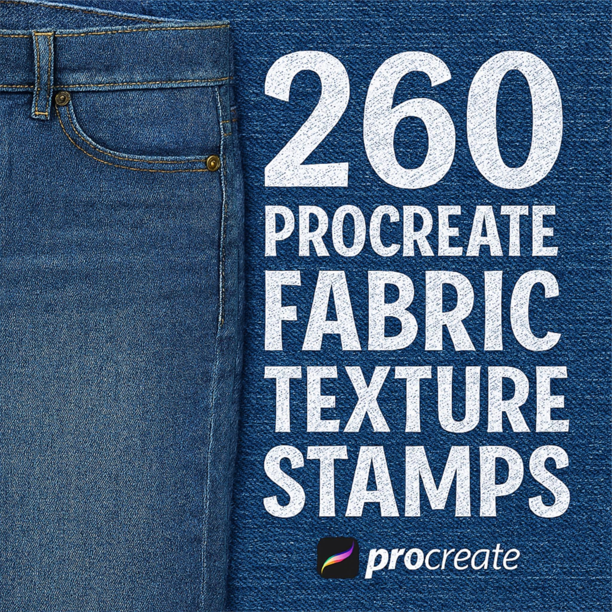 260 pinceles y sellos de texturas de tela para Procreate | Punto, denim, lino, lana, seda para ropa y diseño de moda