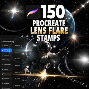 Lens Flare Stamps for Procreate, Light Effect Brushes, Sun Glare Starburst Glow, Cinematic Sparkles